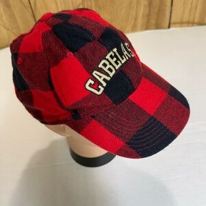 Cabela’s Red Black Buffalo Plaid Baseball Cap Adjustable Hunting Unisex Hat